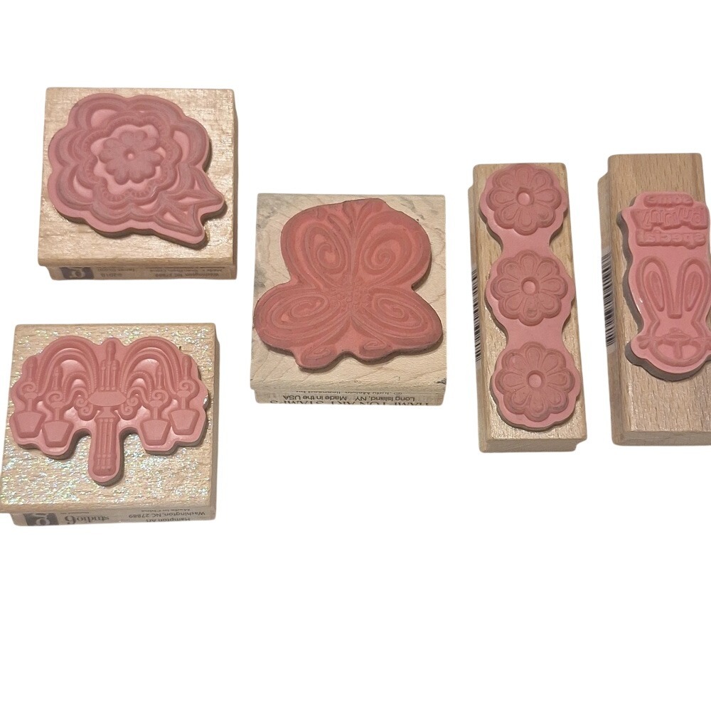 Hampton Art Studio G Rubber Stamp Set Butterfly Flower‎ Chandelier Bunny - Picture 2 of 8